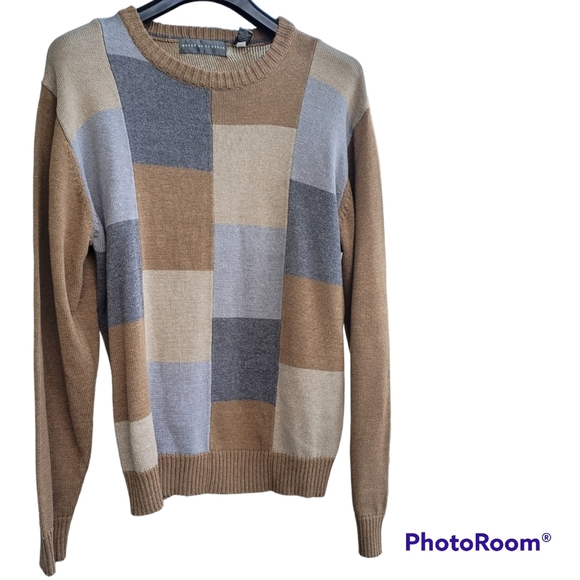 Oscar de la Renta Mens Crew Neck Sweater Browns Grays Colorblock XL. - Picture 3 of 7